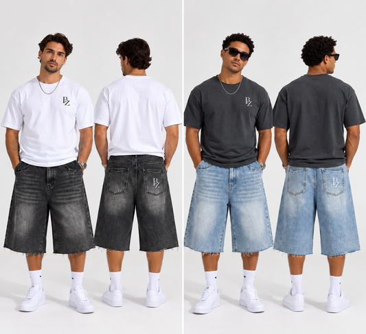BZ Men’s 425 GSM Vintage Wide-Leg Denim Shorts | Premium Streetwear