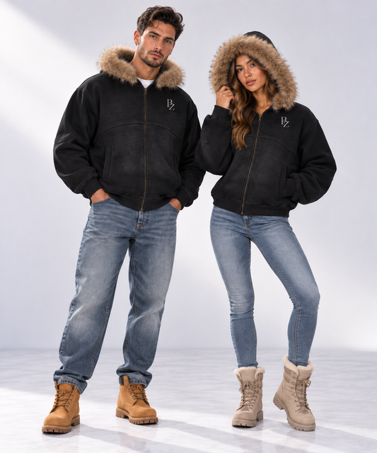 BZ Unisex Sun-Fade Detachable Fur Hoodie | Heavyweight Boxy Hoodie
