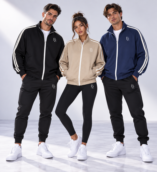 BZ Unisex Contrast Side-Stripe Track Jacket | Heavyweight Stand Collar Zip-Up