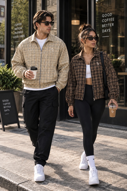 BZ Unisex Plaid Full-Zip Track Jacket | Vintage Oversized Jacket