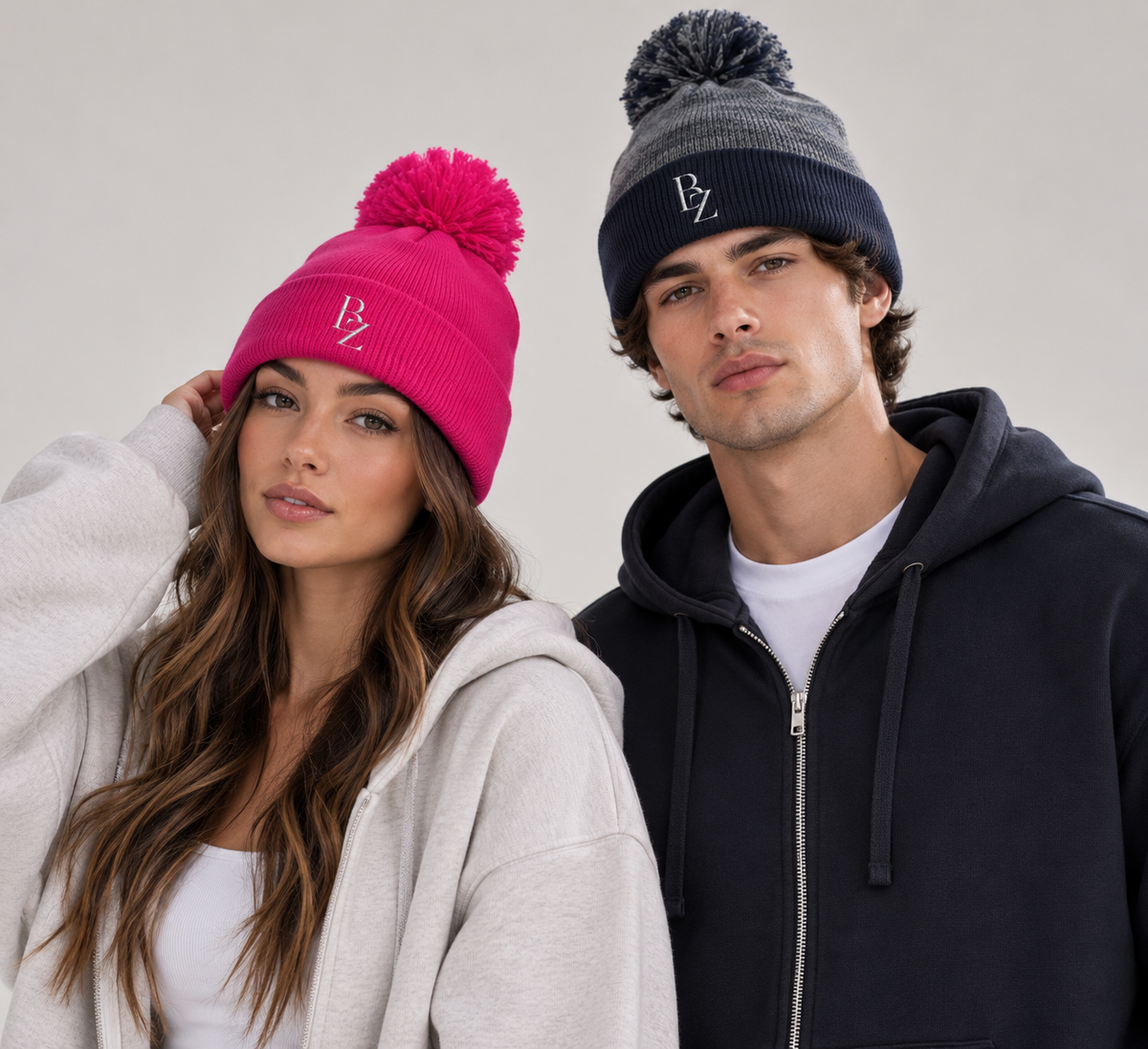 Embroidered Pom-Pom Knit Beanie – Cozy Winter Cap with Monogram Accent