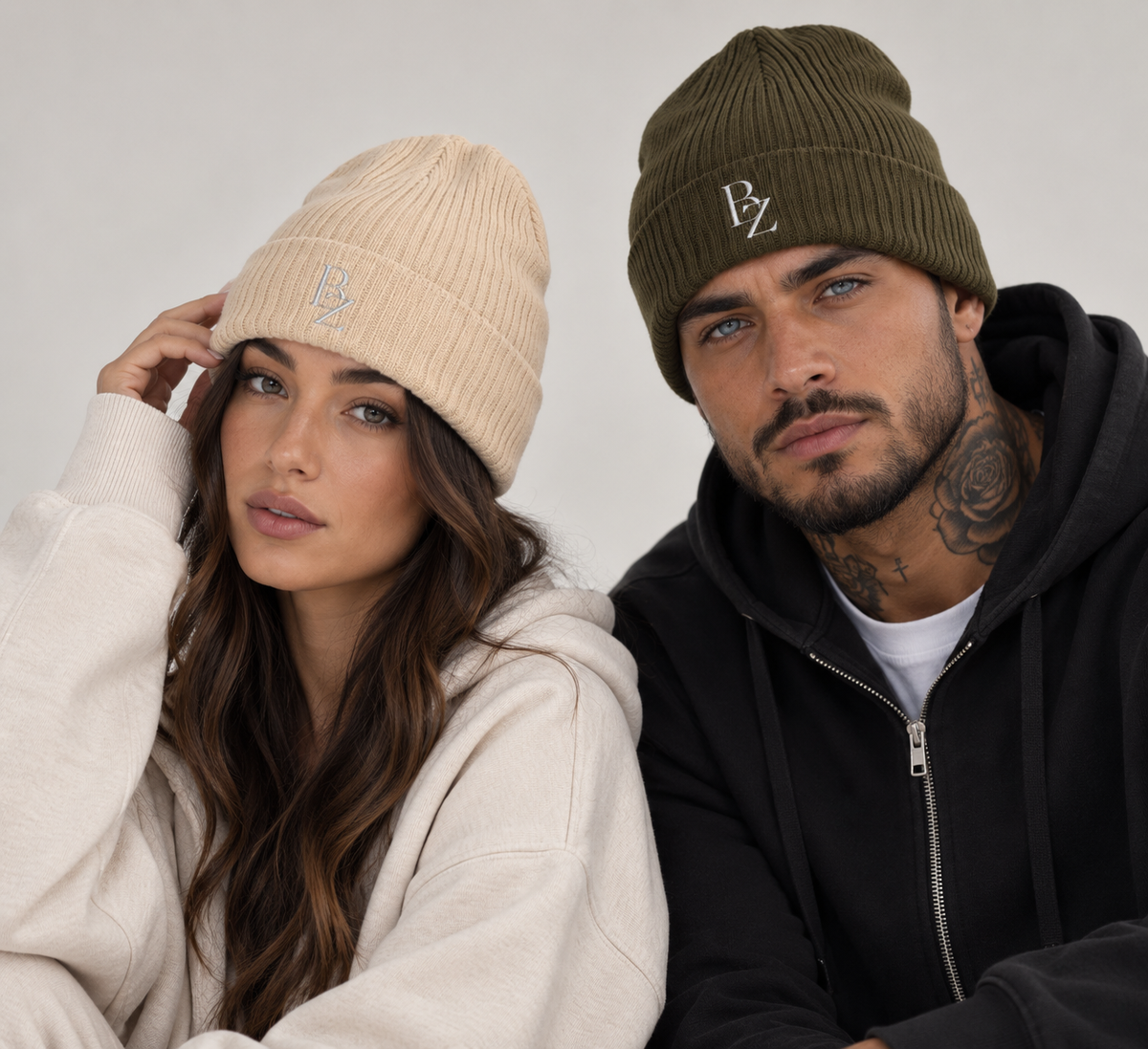 Embroidered Ribbed Beanie — Minimal 'BZ' Logo Knit Hat