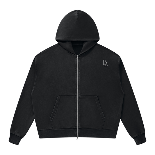 BZ Unisex Mineral Wash Boxy Zip Hoodie | Premium Vintage Streetwear