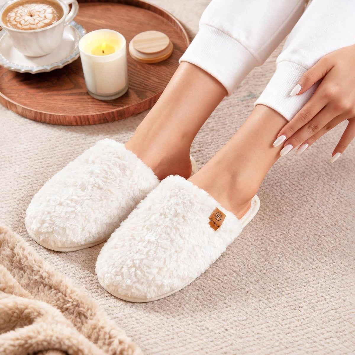 Women'S Fuzzy Slippers Warm Cozy Memory Foam Indoor House Shoes
