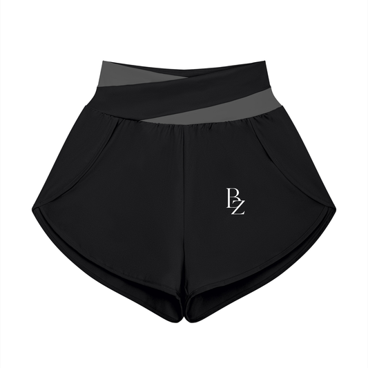 Women’s High-Waisted Panelled Yoga Shorts – Two-Tone Workout Shorts