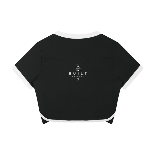 Women’s Color Block Cropped Workout Top – V-Neck Performance T-Shirt