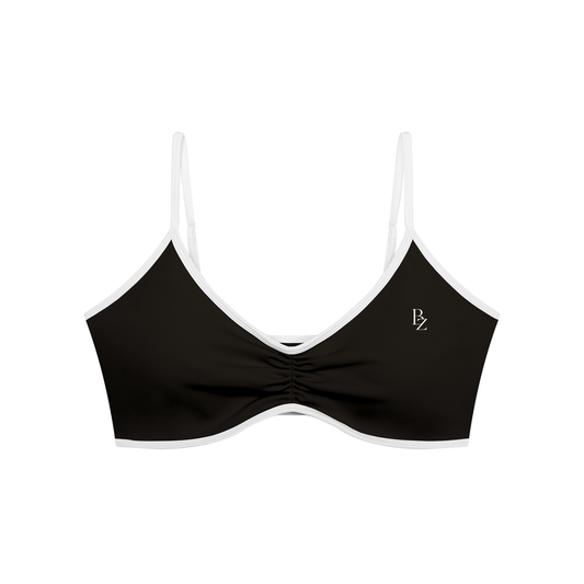 Women’s Ruched V-Neck Sports Bra – Color Block Workout Crop Top
