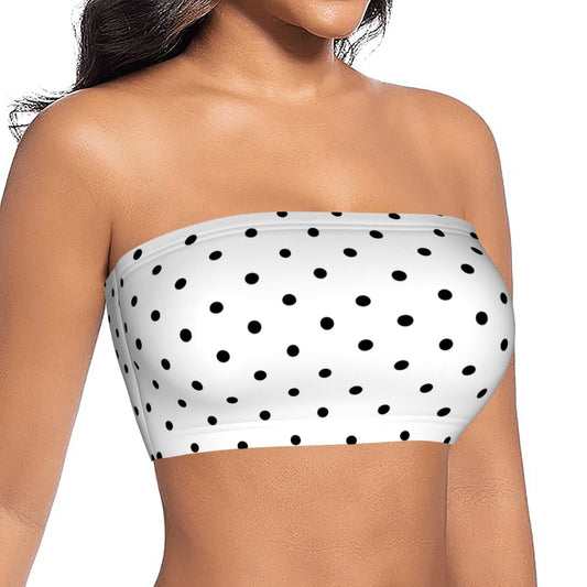 Women's Black & White Polka Dot Strapless Tube Top | Trendy Y2K Summer Bandeau Crop Top | Cute Vacation & Going Out Fashion