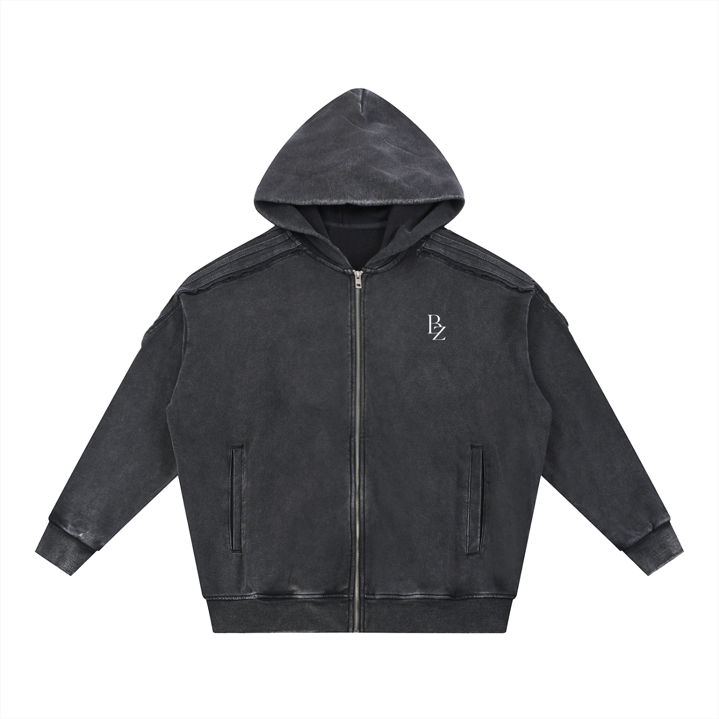 Snow Washed Tape Raw Edge Zip Hoodie