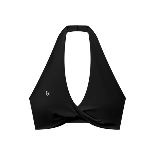 Women’s Pleated Halter Sports Bra – Twist Front Workout Crop Top