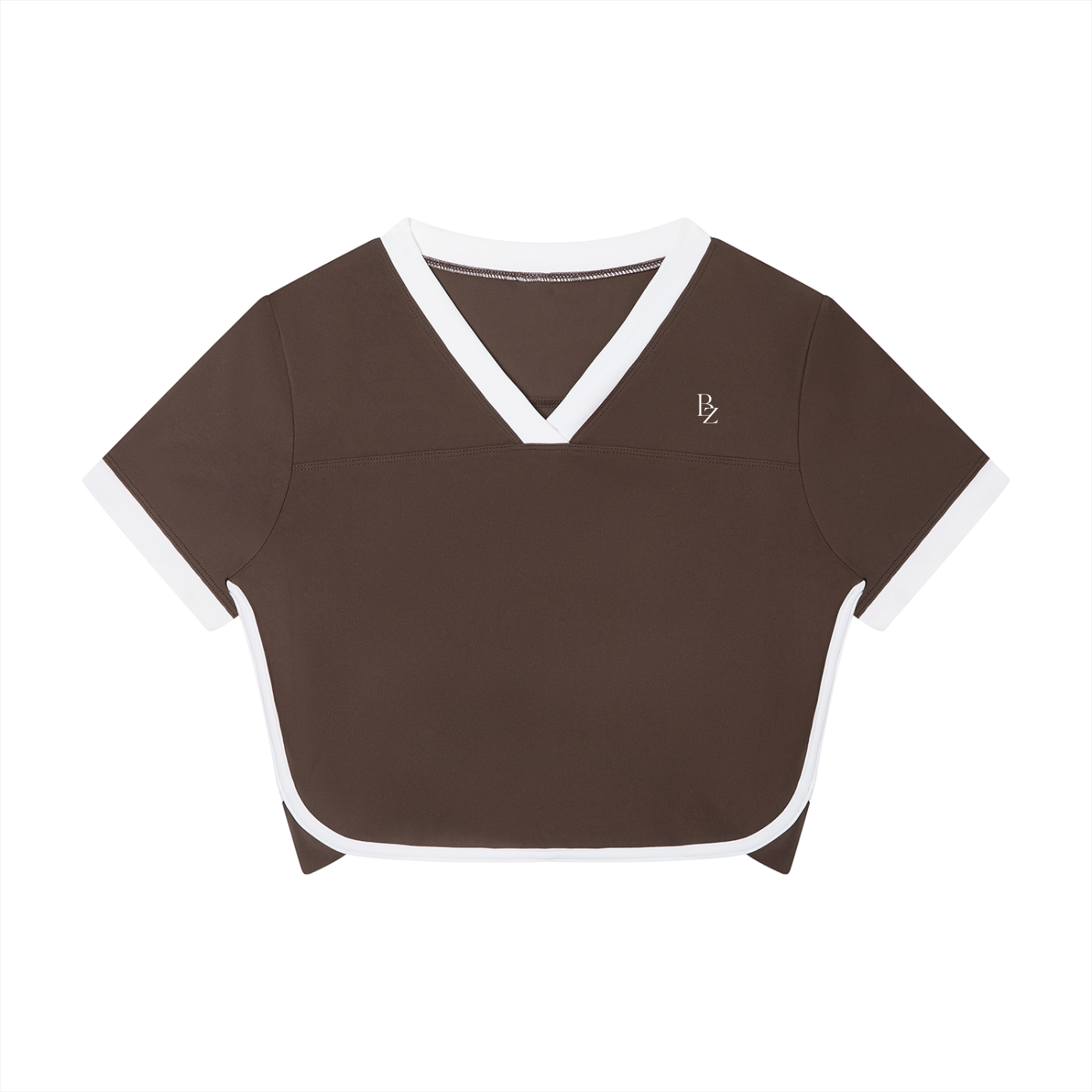 Women’s Color Block Cropped Workout Top – V-Neck Performance T-Shirt