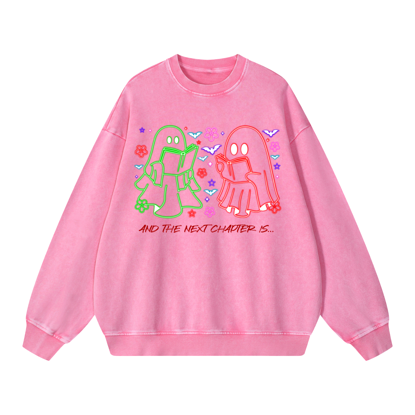 Ghost Halloween Oversized Sweatshirt - Reading Sweatshirt- Ghost Sweater - Neon Sweatshirt