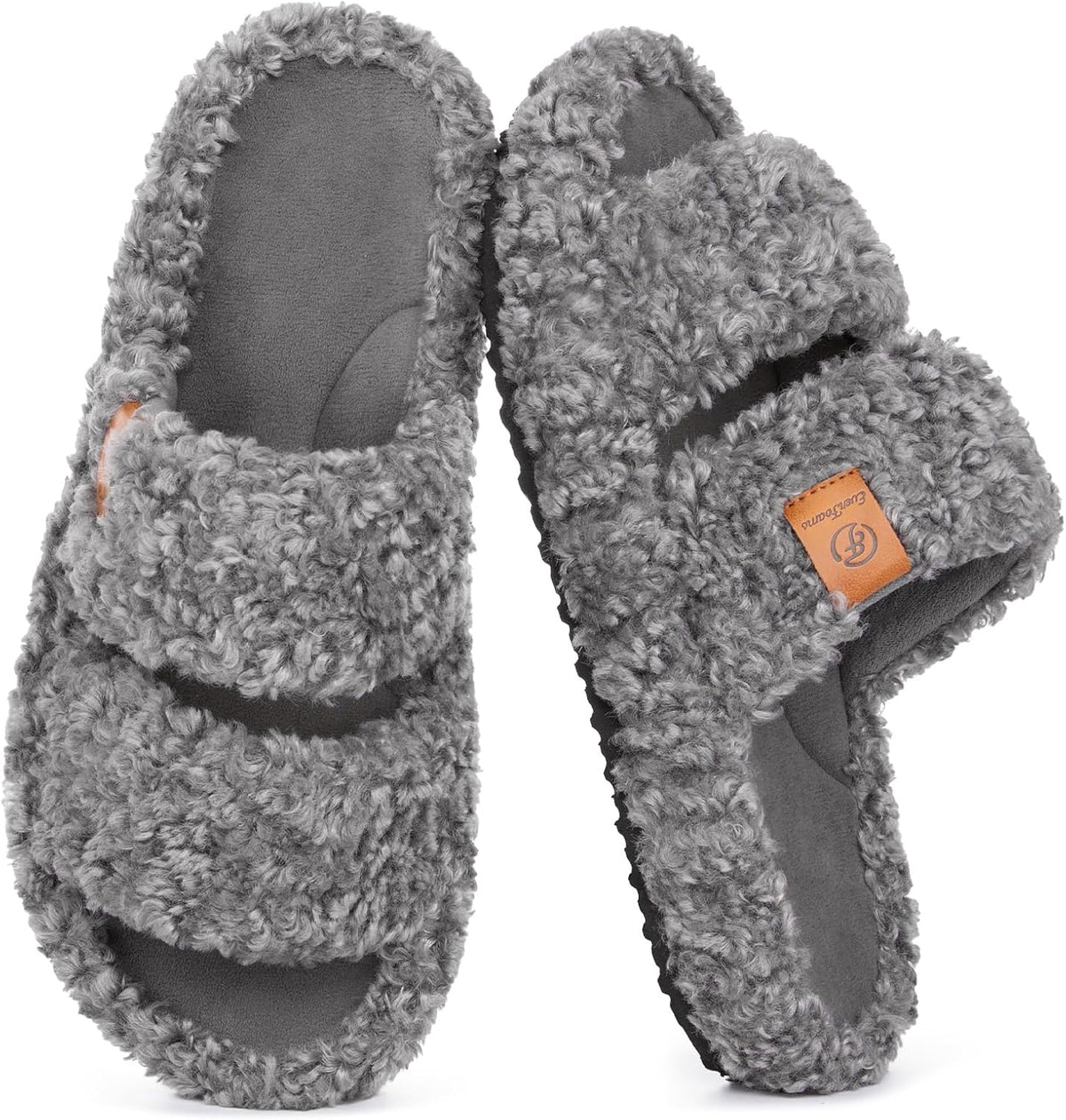 Womens Fuzzy Open-Toe Slippers Memory Foam Indoor House Shoes