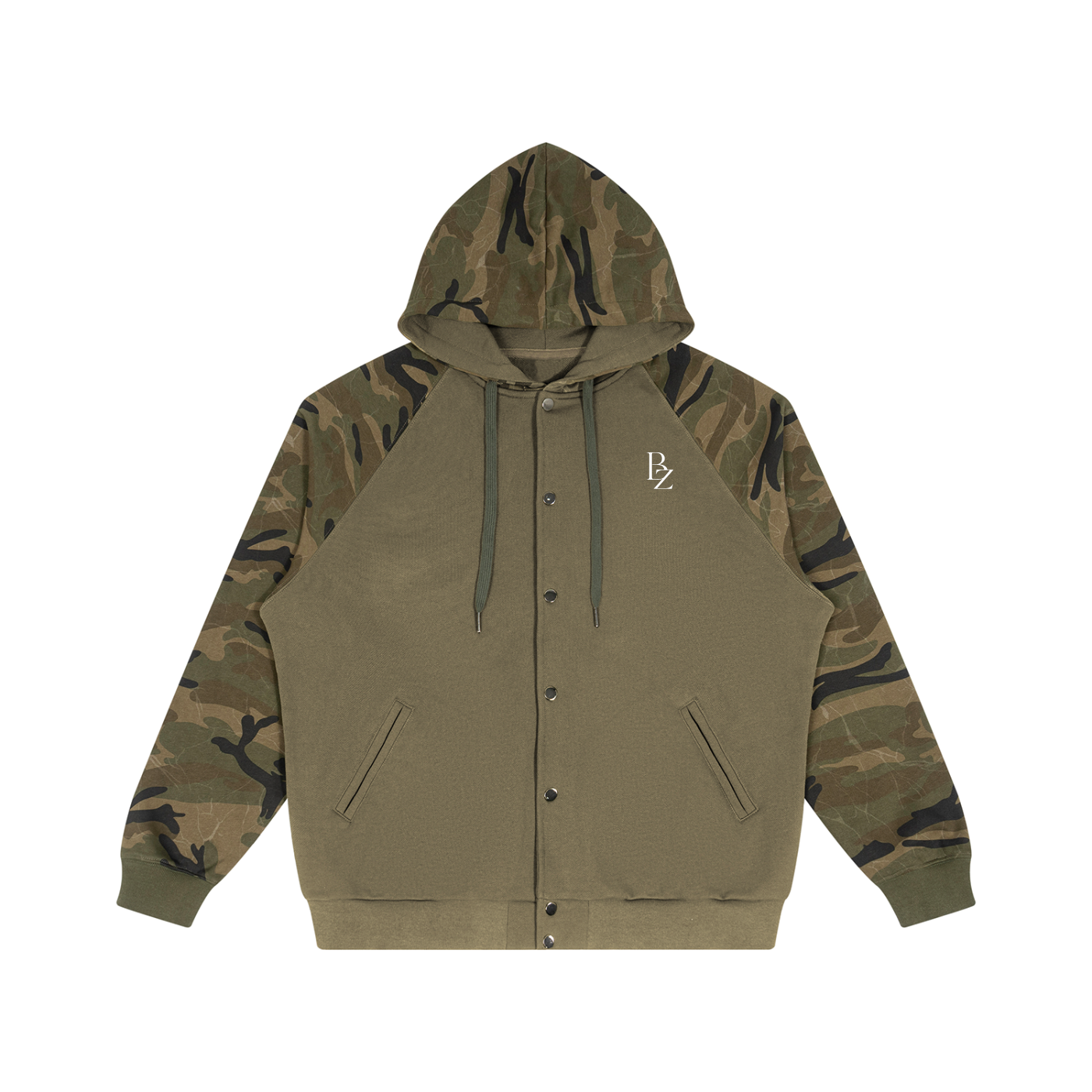 Unisex Camo-Splice Raglan Zip Hoodie