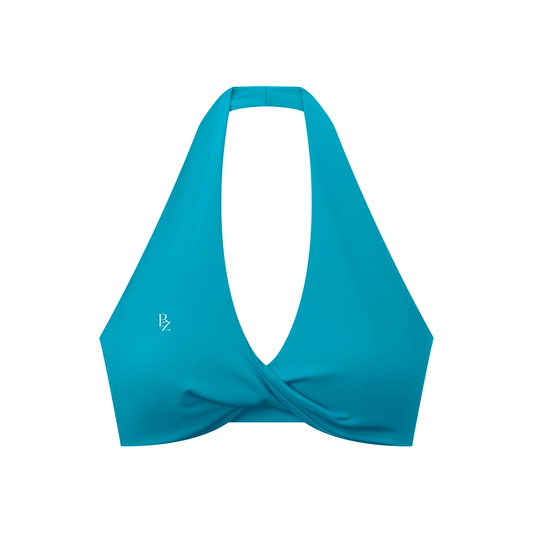Women’s Pleated Halter Sports Bra – Twist Front Workout Crop Top