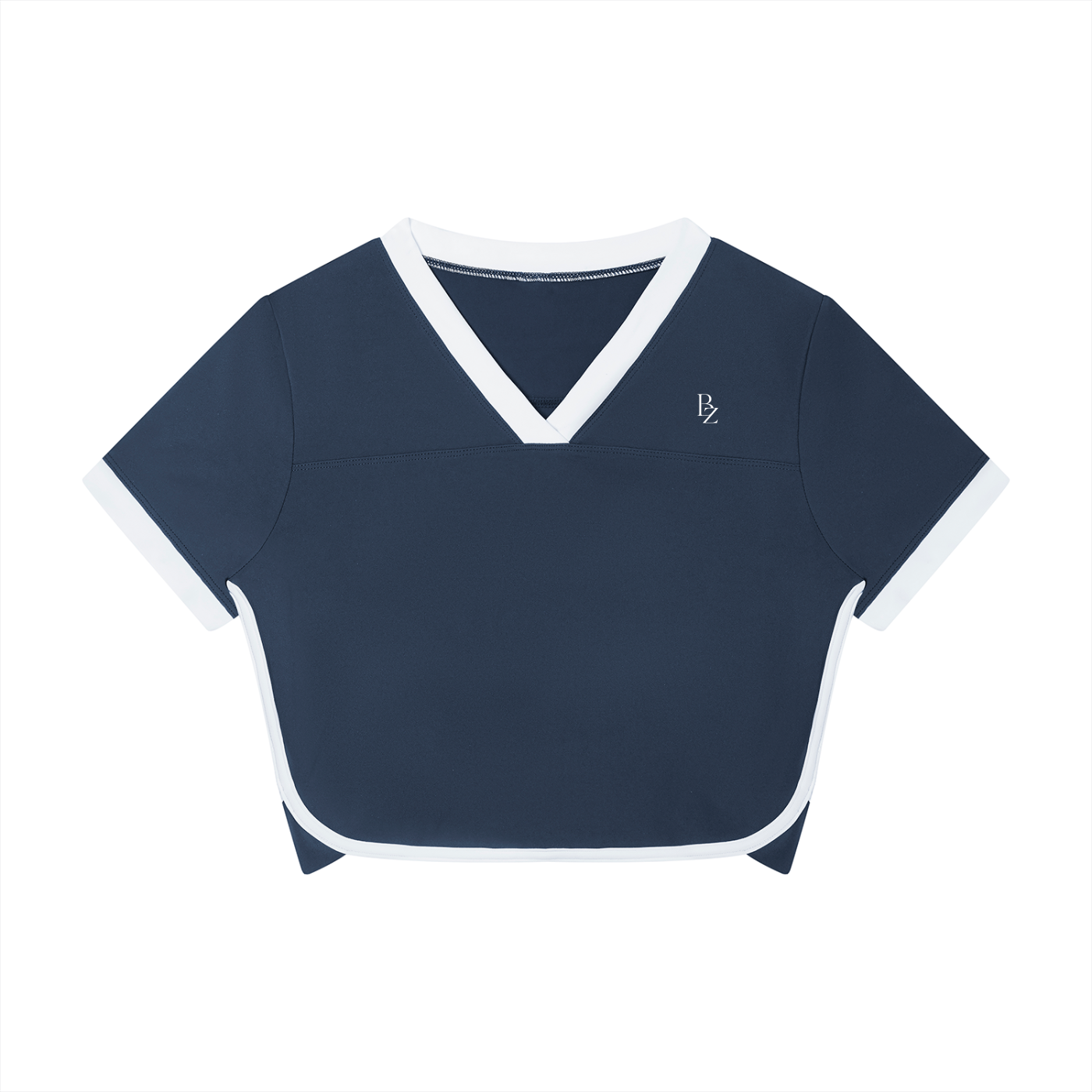 Women’s Color Block Cropped Workout Top – V-Neck Performance T-Shirt