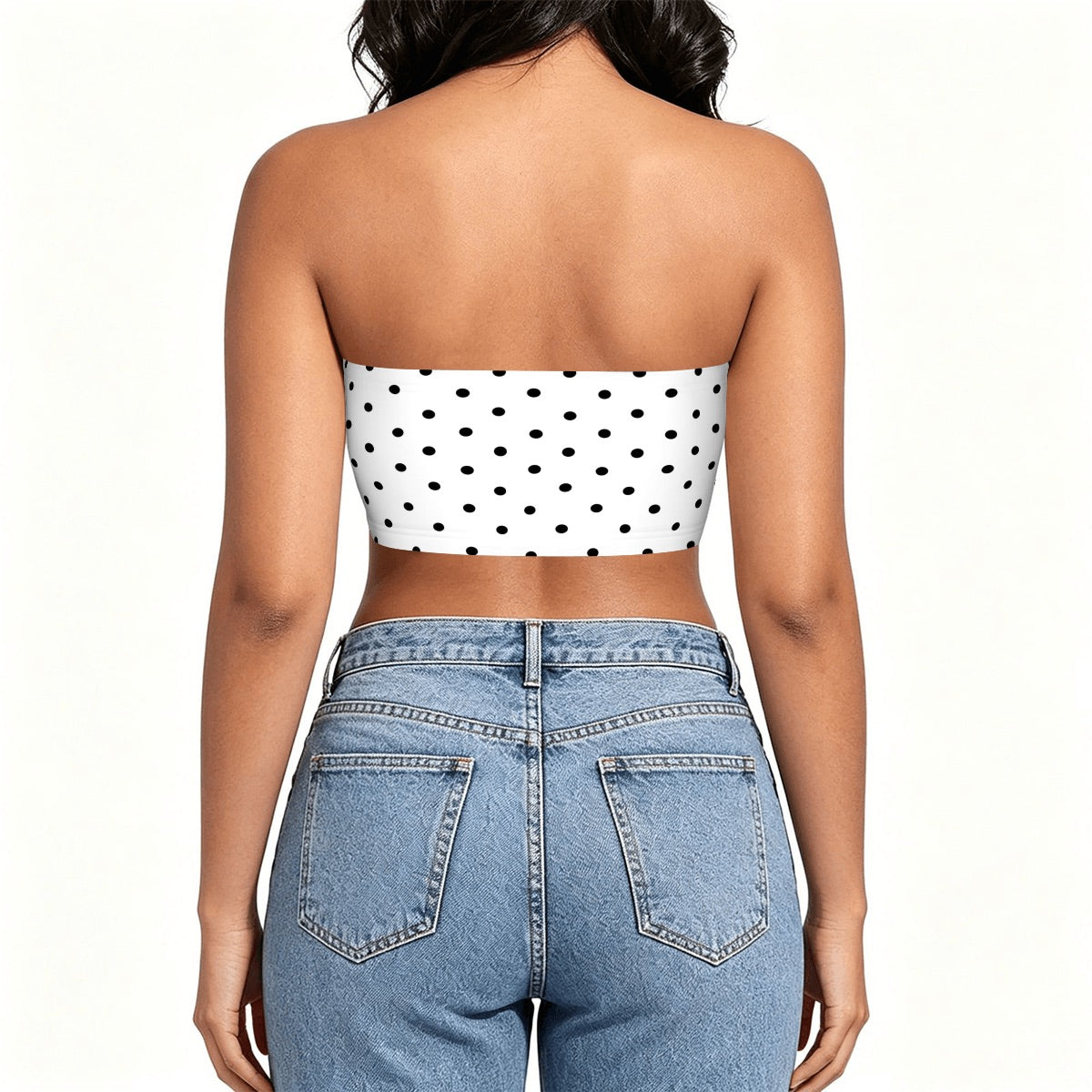 Women's Black & White Polka Dot Strapless Tube Top | Trendy Y2K Summer Bandeau Crop Top | Cute Vacation & Going Out Fashion