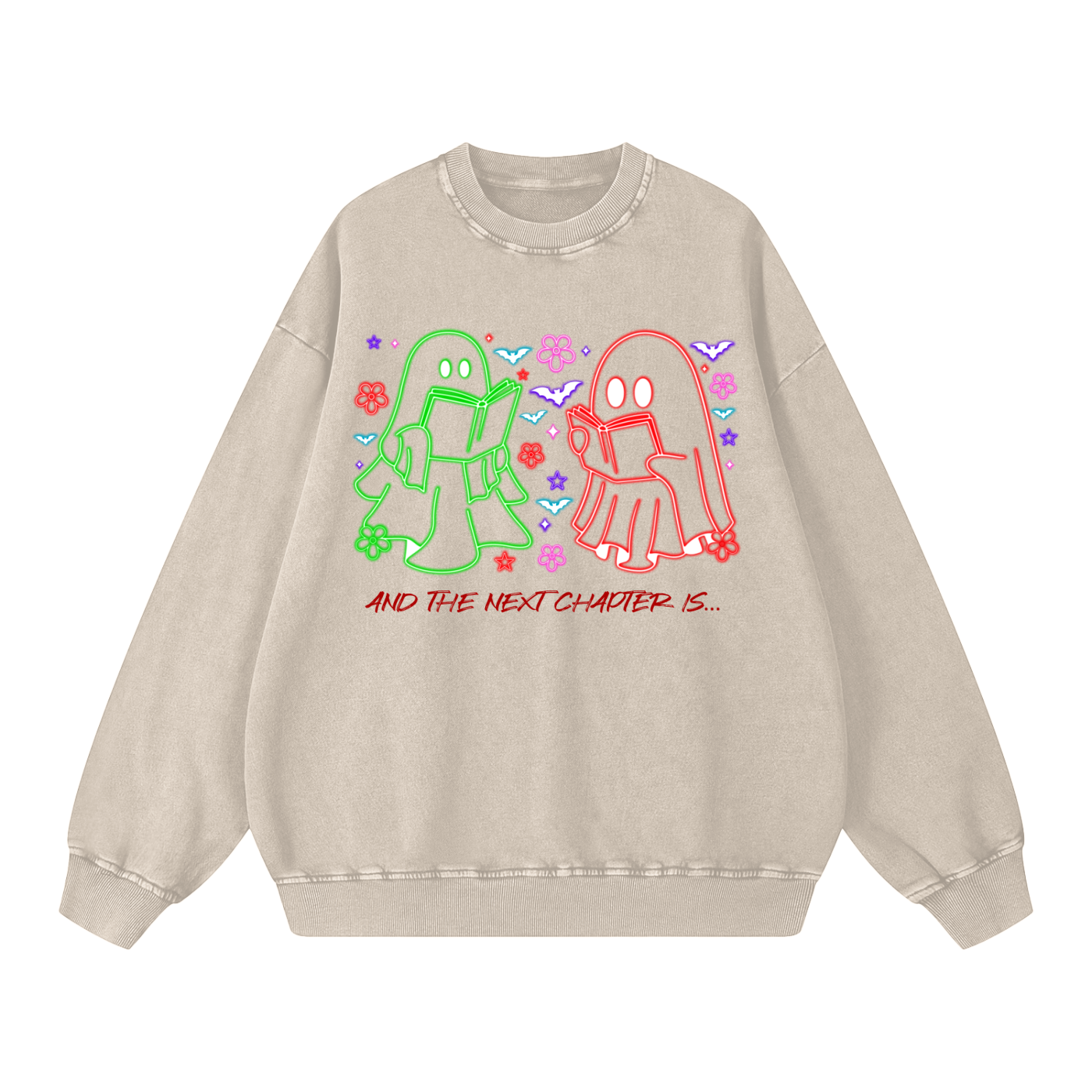 Ghost Halloween Oversized Sweatshirt - Reading Sweatshirt- Ghost Sweater - Neon Sweatshirt