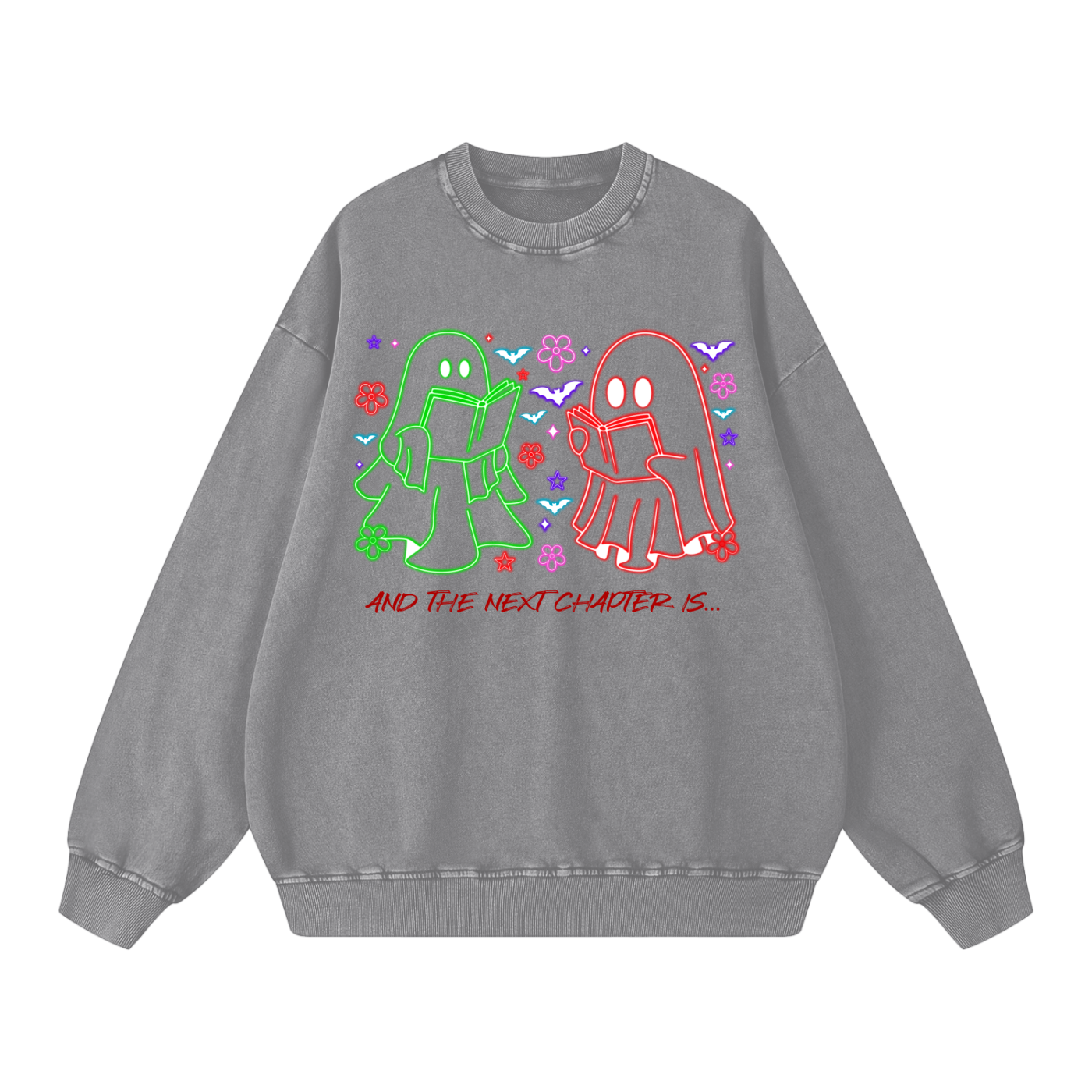 Ghost Halloween Oversized Sweatshirt - Reading Sweatshirt- Ghost Sweater - Neon Sweatshirt