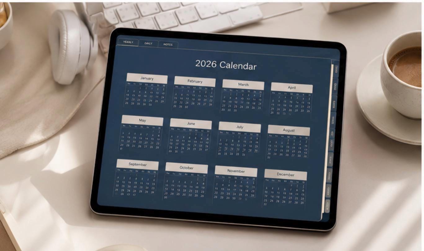 2026 Luxury Digital Planner | Navy Gold Hyperlinked Goodnotes iPad PDF