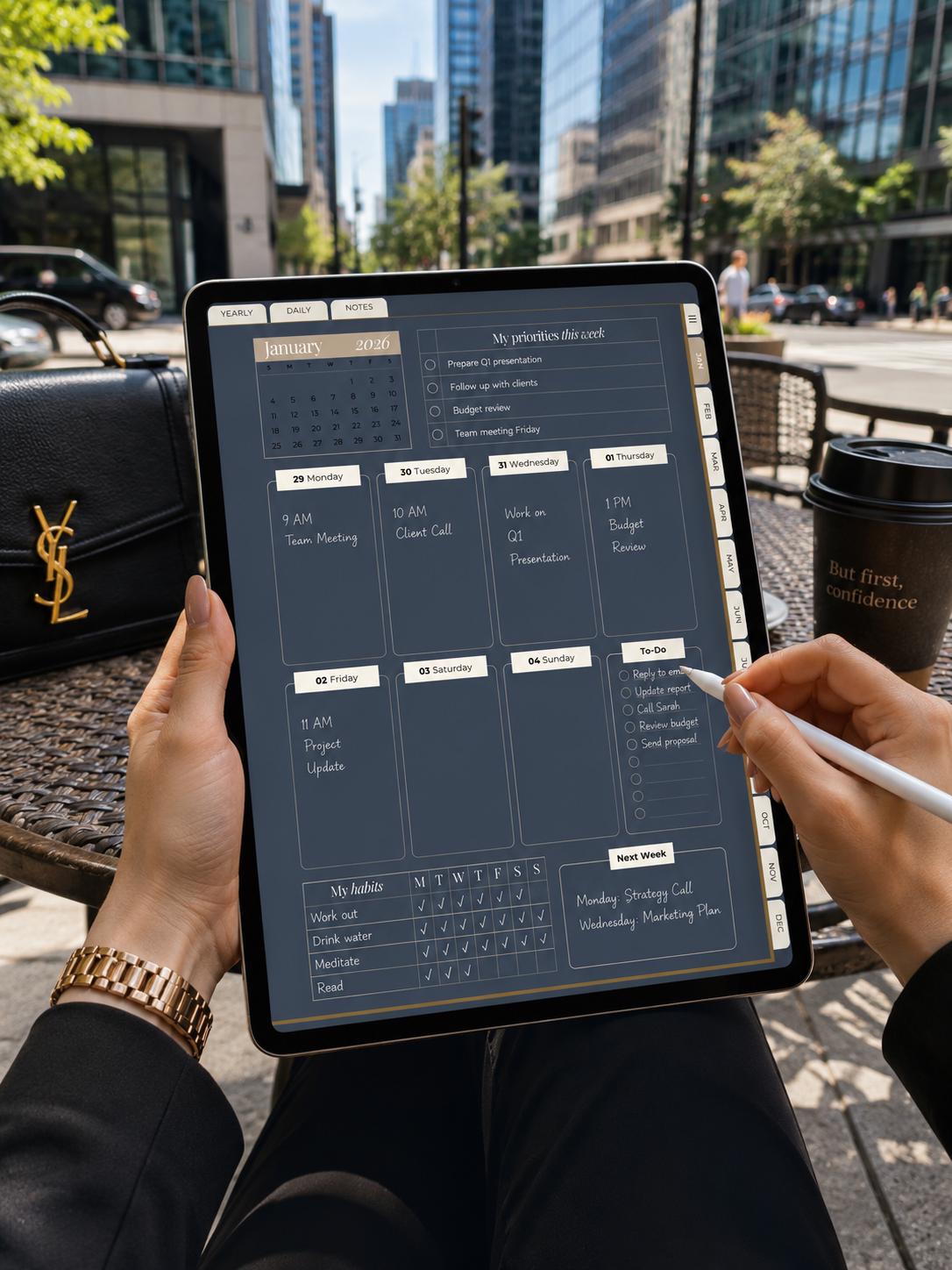 2026 Luxury Digital Planner | Navy Gold Hyperlinked Goodnotes iPad PDF