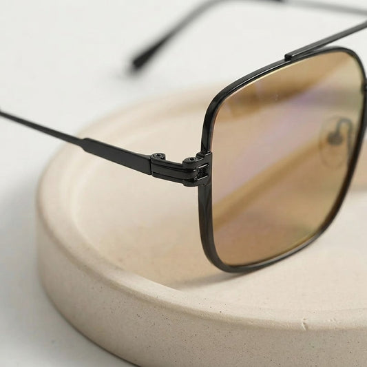 Retro Pilot Metal Sunglasses – Vintage Square Frame Fashion Shades